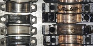 Stark verschlissene Haupt und Pleuellagerschalen aus dem BMW X6 mit N57 Motor
