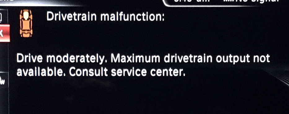 BMW display message: Drivetrain malfunction – Full drive power not available – Driving possible