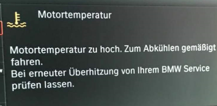 Fehlermeldung im Display - Motortemperatur zu hoch, Zum abkühlen gemäßigt fahren.